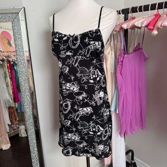 Vintage Italian Made Parisian Slip Dress bow coquette goth diva grunge M - Picture 3 of 7